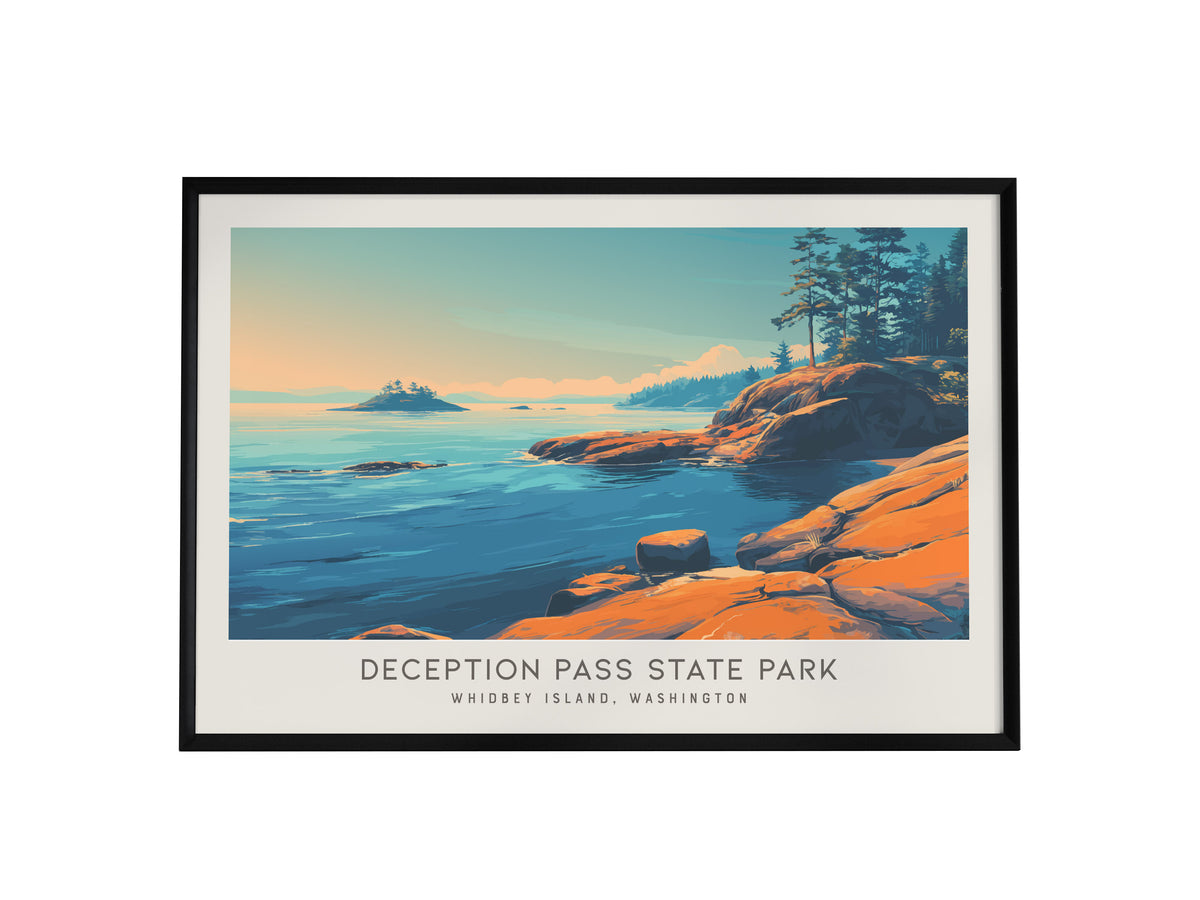 Deception Pass State Park Landscape Matte Border Poster | Whidbey Island, Washington Destination Print Travel Wall Art — fram