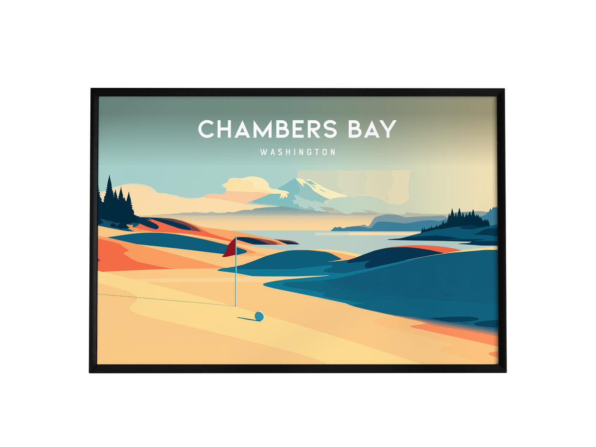 Chambers Bay, Washington Landscape Poster | Golf Wall Art & Framed or Unframed Wall Art — framed wall art, 24x36 in