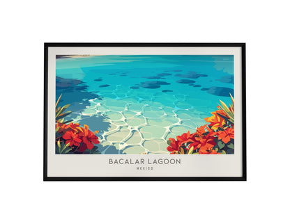 Bacalar Lagoon Landscape Matte Border Poster | Mexico Coastal Beach Decor Travel Wall Art — framed wall art, 24x36 in