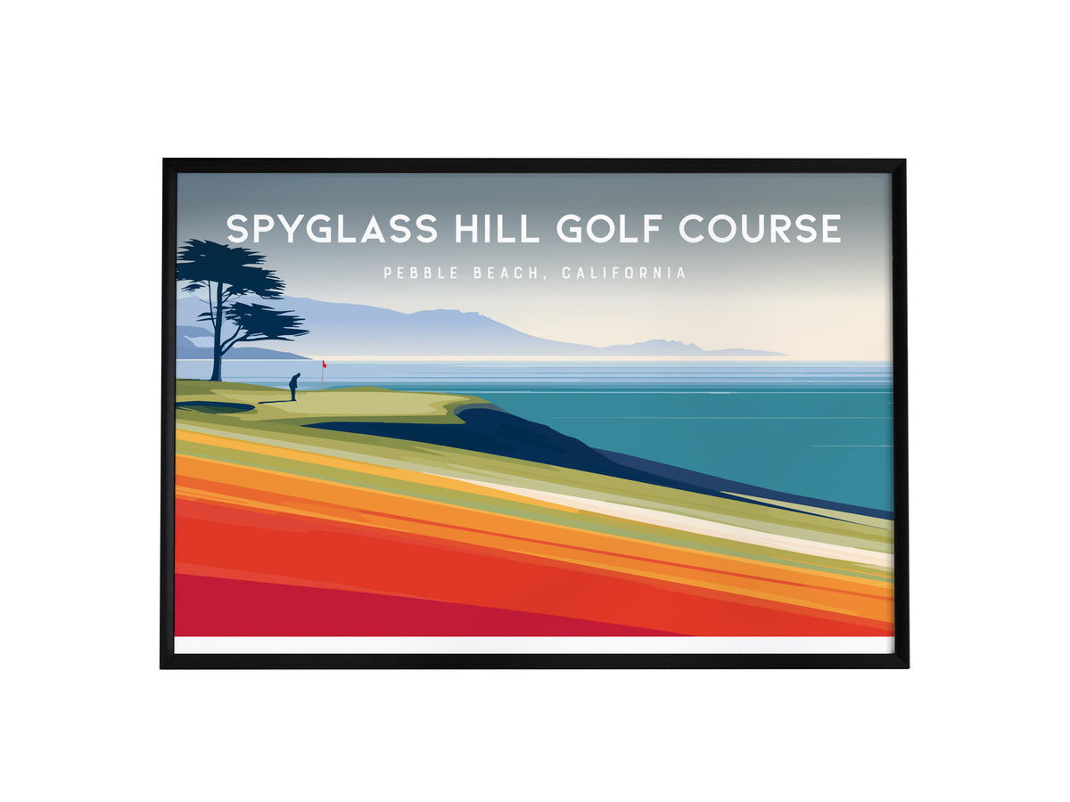 Spyglass Hill Golf Course Landscape Poster | Pebble Beach, California Country Club Decor Wall Art — framed wall art, 24x36 in