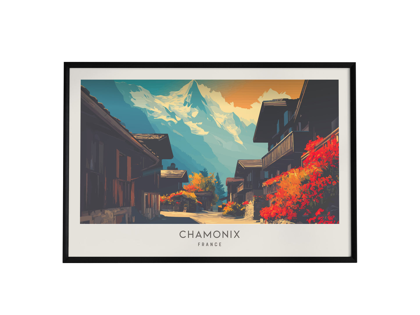 Chamonix Landscape Matte Border Poster | France Travel Wall Art — framed wall art, 24x36 in