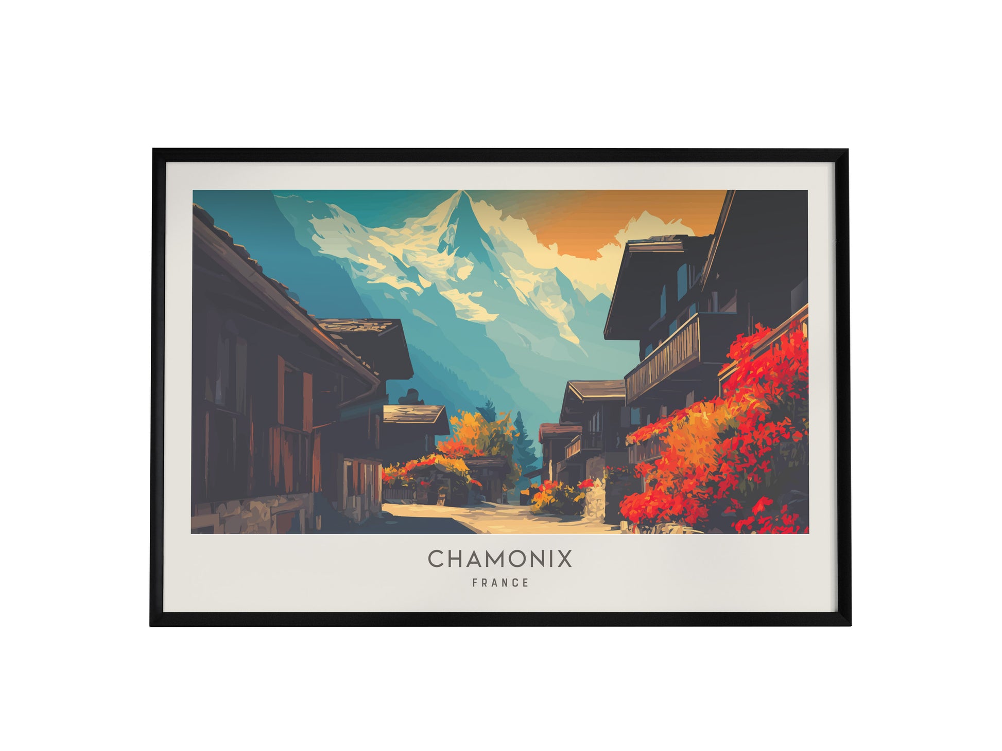 Chamonix Landscape Matte Border Poster | France Travel Wall Art — framed wall art, 24x36 in