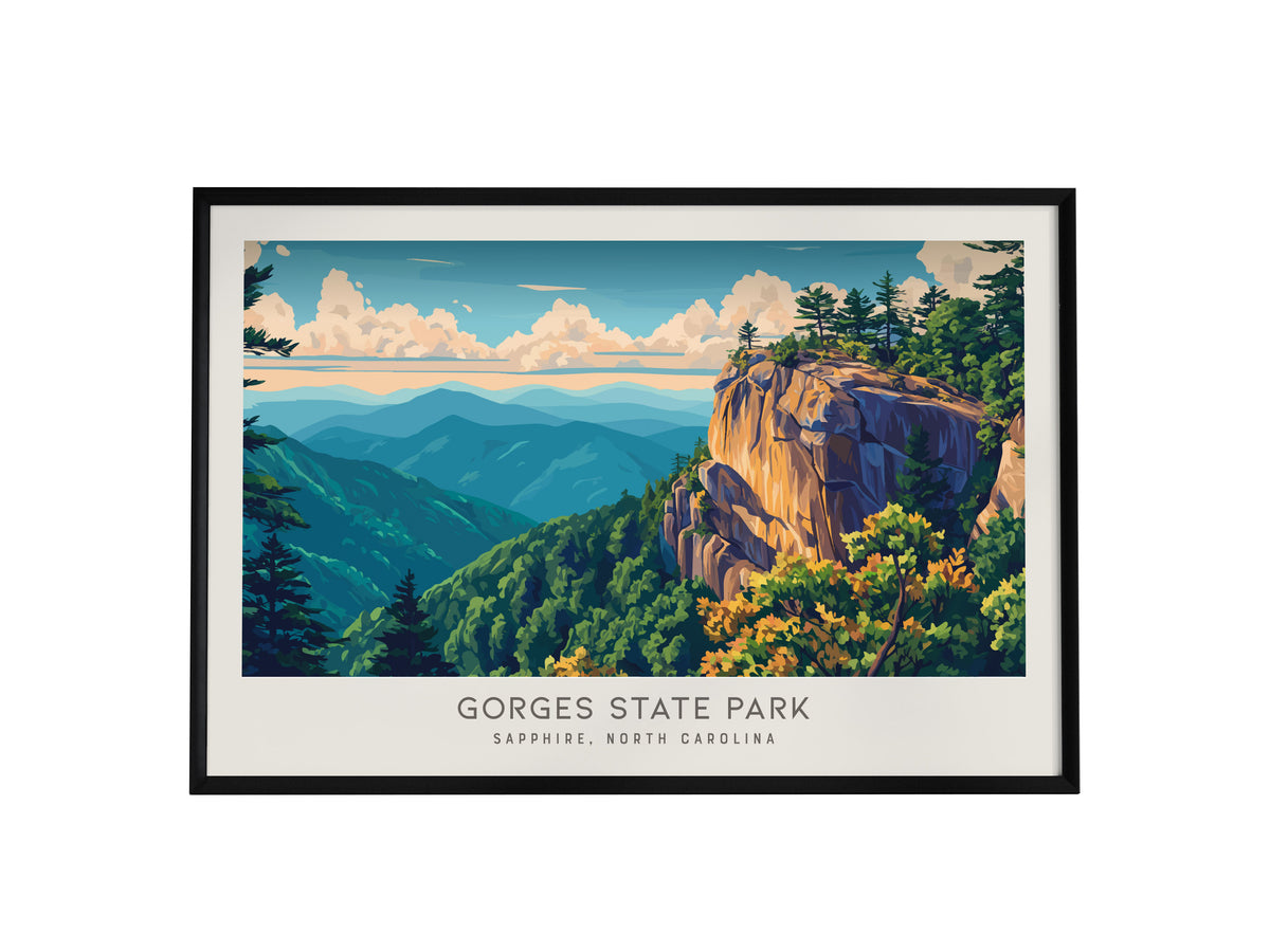 Gorges State Park Landscape Matte Border Poster | Sapphire, North Carolina Vacation Wall Art — framed wall art, 24x36 in