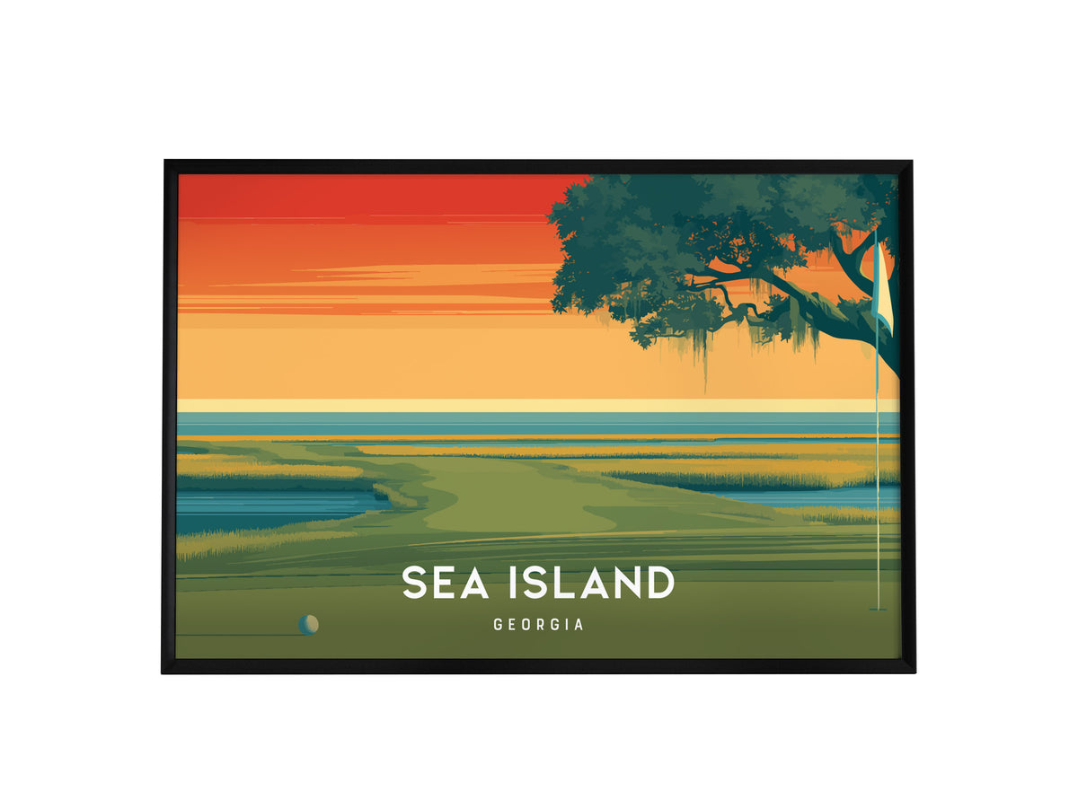 Sea Island, Georgia Landscape Poster | Links Poster & Golfer Gift Coastal Wall Art — framed wall art, 24x36 in