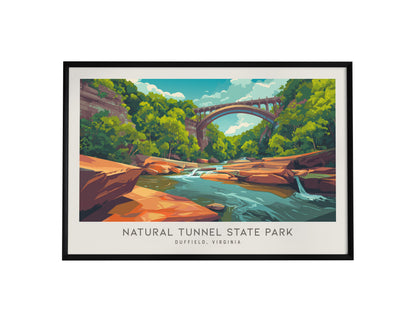 Natural Tunnel State Park Landscape Matte Border Poster | Duffield, Virginia Vacation Wall Art — framed wall art, 24x36 in