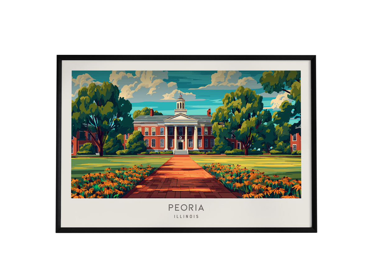 Peoria Landscape Matte Border Poster | Illinois Travel Gift Vacation Wall Art — framed wall art, 24x36 in