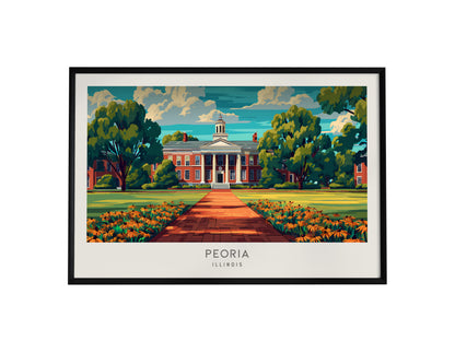 Peoria Landscape Matte Border Poster | Illinois Travel Gift Vacation Wall Art — framed wall art, 24x36 in