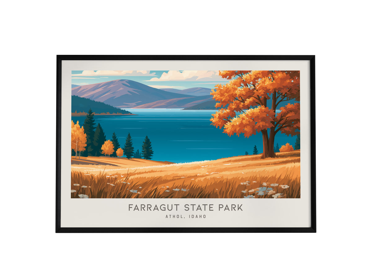 Farragut State Park Landscape Matte Border Poster | Athol, Idaho Vacation Wall Art — framed wall art, 24x36 in