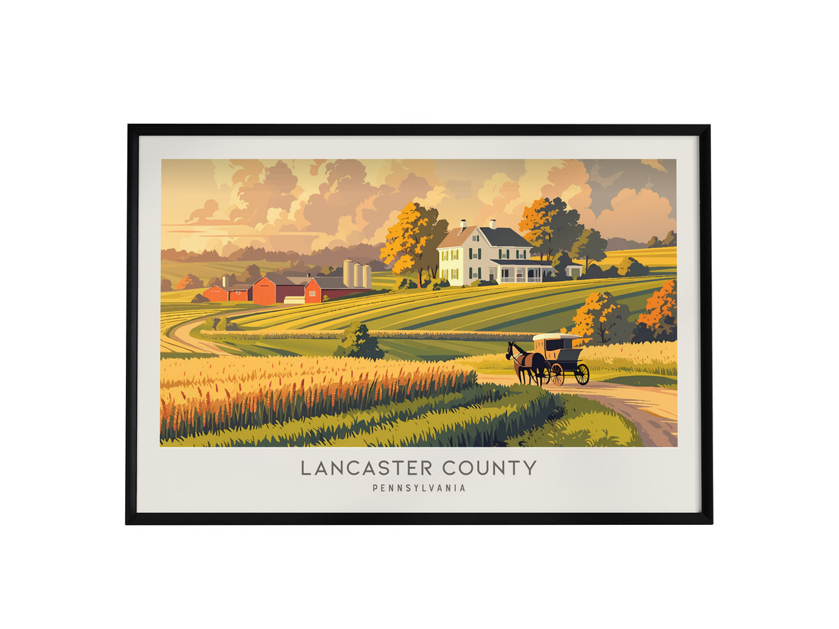Lancaster County Landscape Matte Border Poster | Pennsylvania Travel Gift Vacation Wall Art — framed wall art, 24x36 in