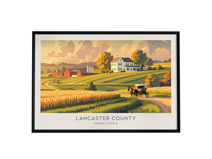 Lancaster County Landscape Matte Border Poster | Pennsylvania Travel Gift Vacation Wall Art — framed wall art, 24x36 in