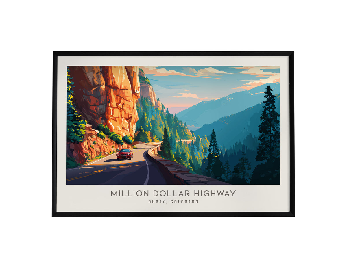 Million Dollar Highway Landscape Matte Border Poster | Ouray, Colorado Vacation Wall Art — framed wall art, 24x36 in
