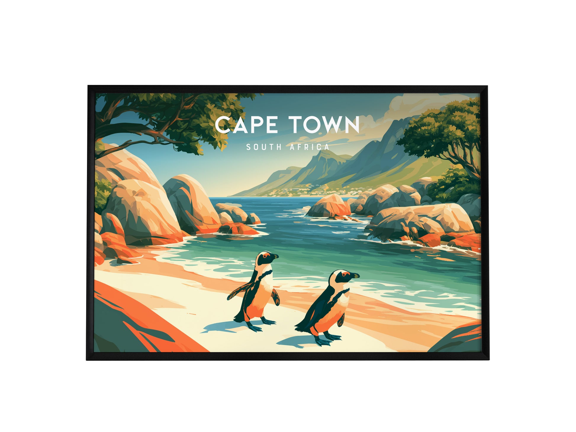 Cape Town, South Africa Landscape Poster | Harbor & Cityscape Travel Gift Wall Art — framed wall art, 24x36 in