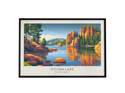 Sylvan Lake Landscape Matte Border Poster | South Dakota Travel Gift Wall Art — framed wall art, 24x36 in