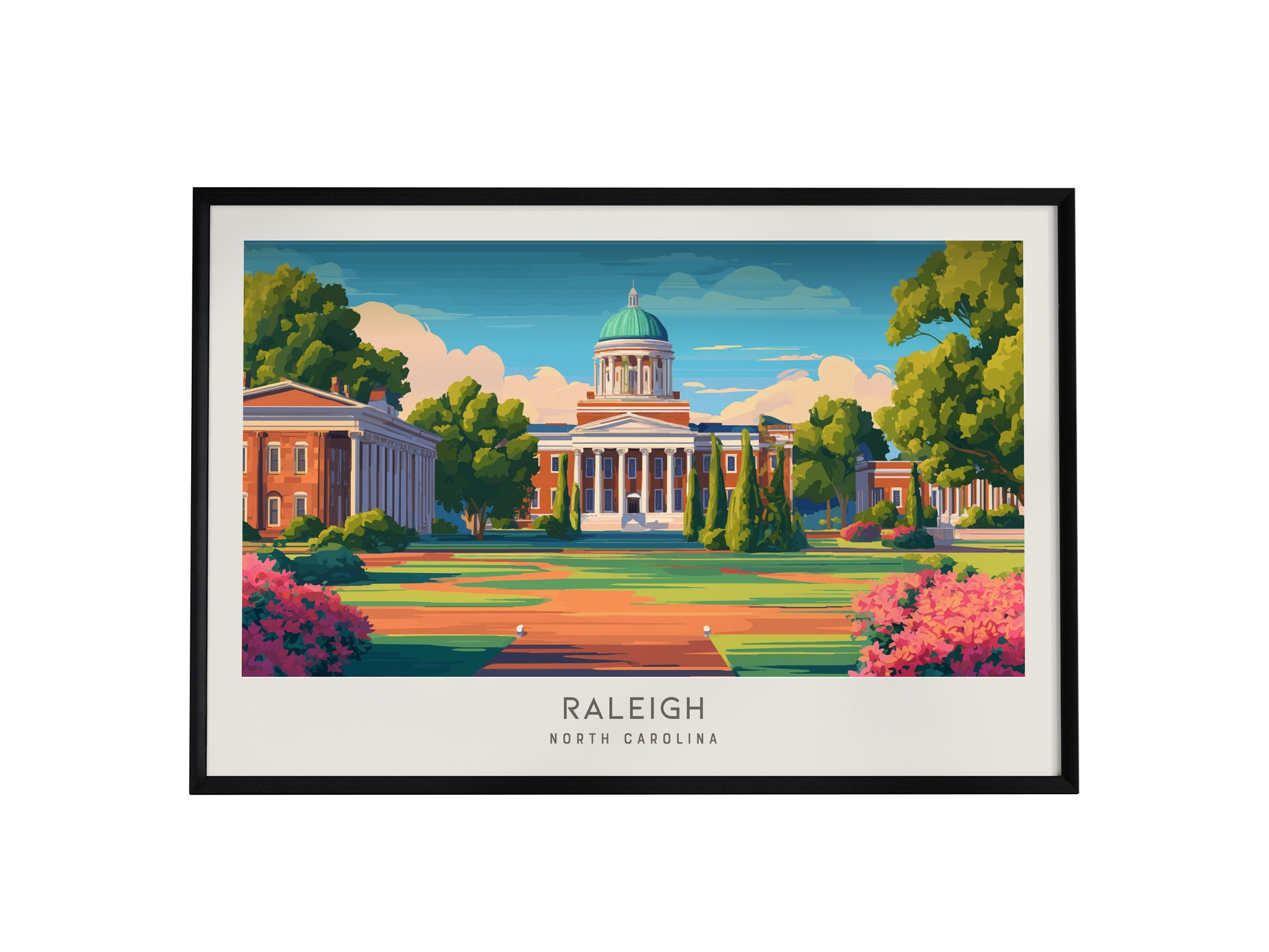 Raleigh Landscape Matte Border Poster | North Carolina Travel Wall Art — framed wall art, 24x36 in