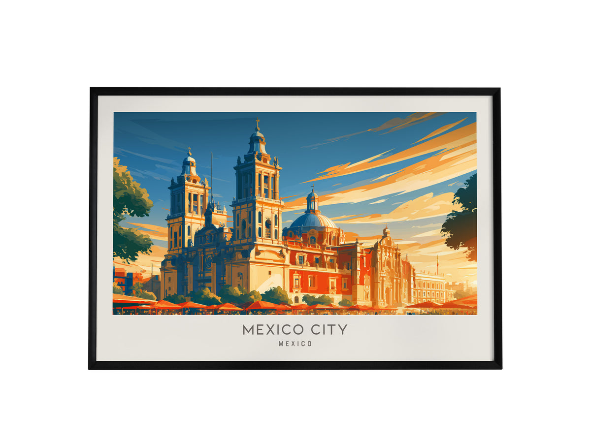 Mexico City Landscape Matte Border Poster | Mexico Vacation Wall Art — framed wall art, 24x36 in