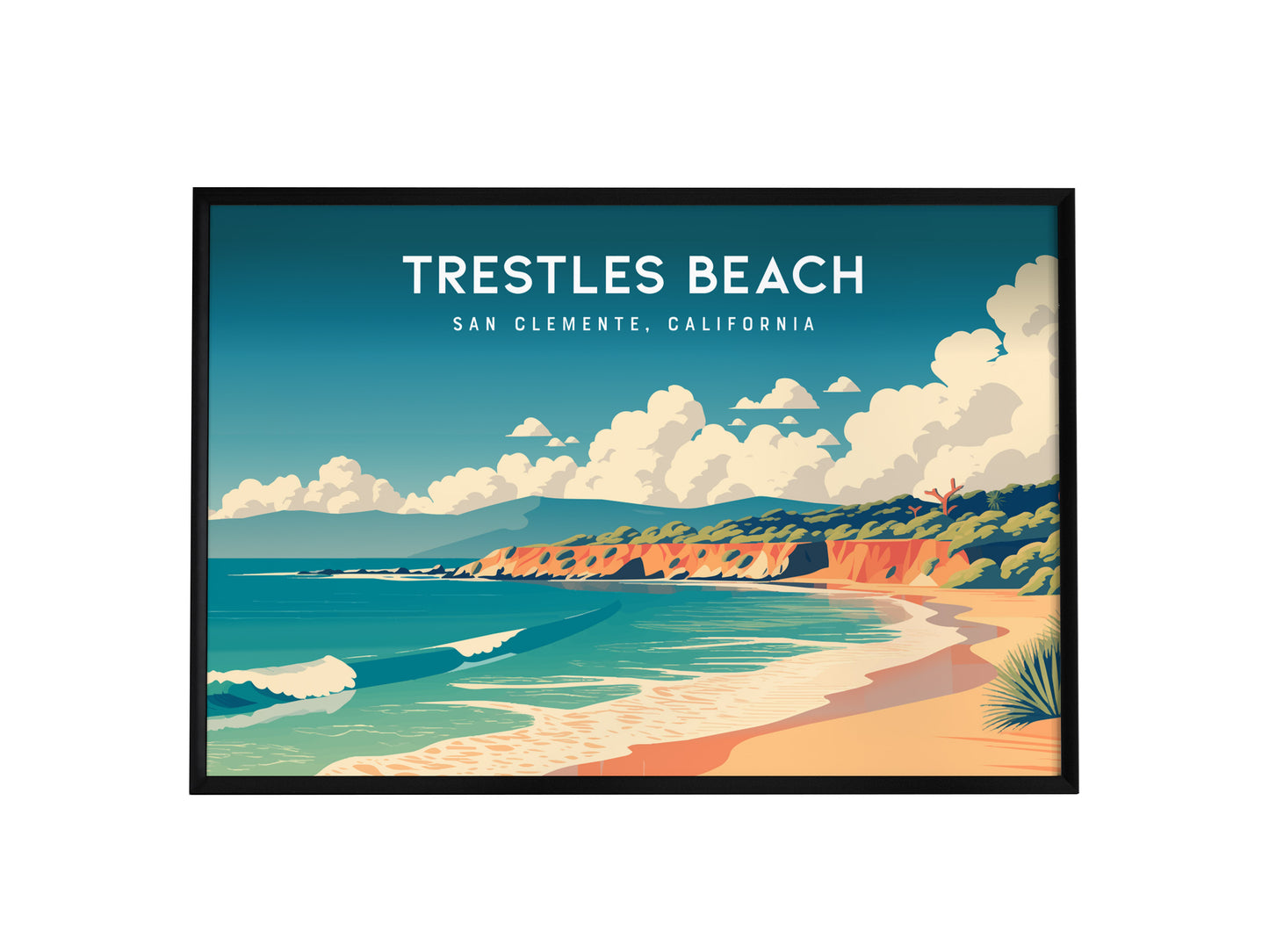 Trestles Beach Landscape, San Clemente, California Poster | Coastal Beach Decor Travel Gift Wall Art — framed wall art, 24x36