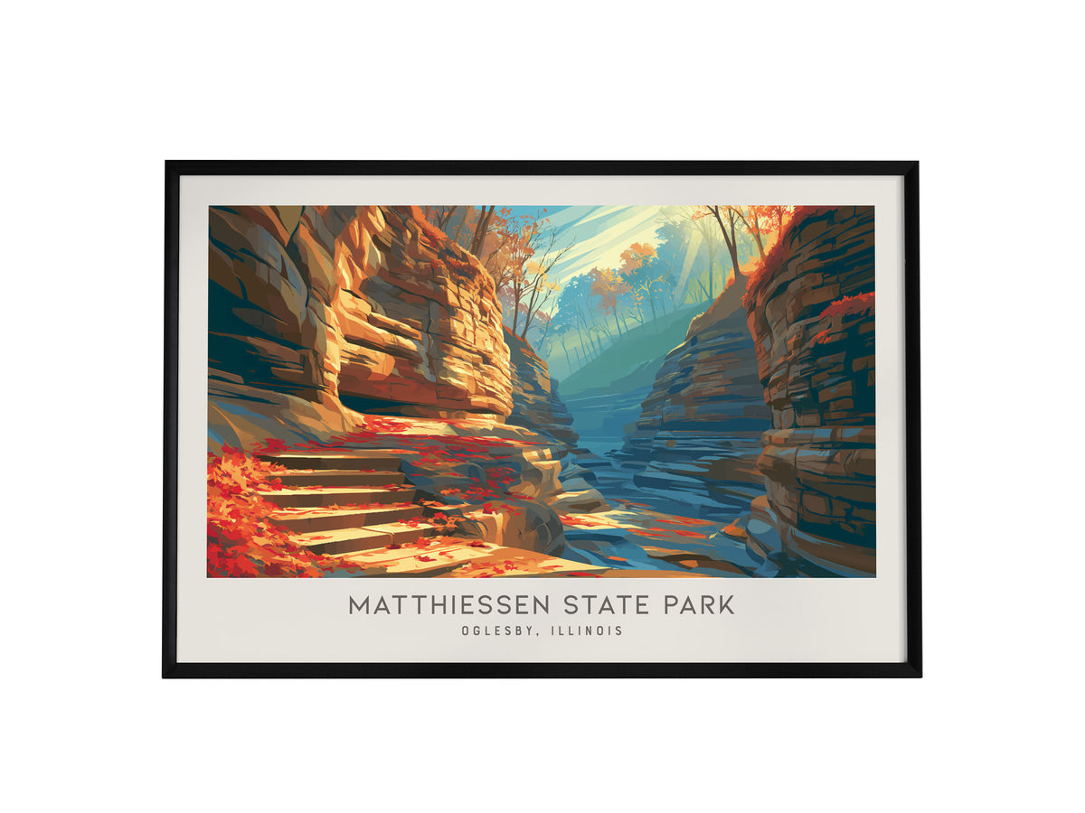 Matthiessen State Park Landscape Matte Border Poster | Oglesby, Illinois Travel Gift Wall Art — framed wall art, 24x36 in
