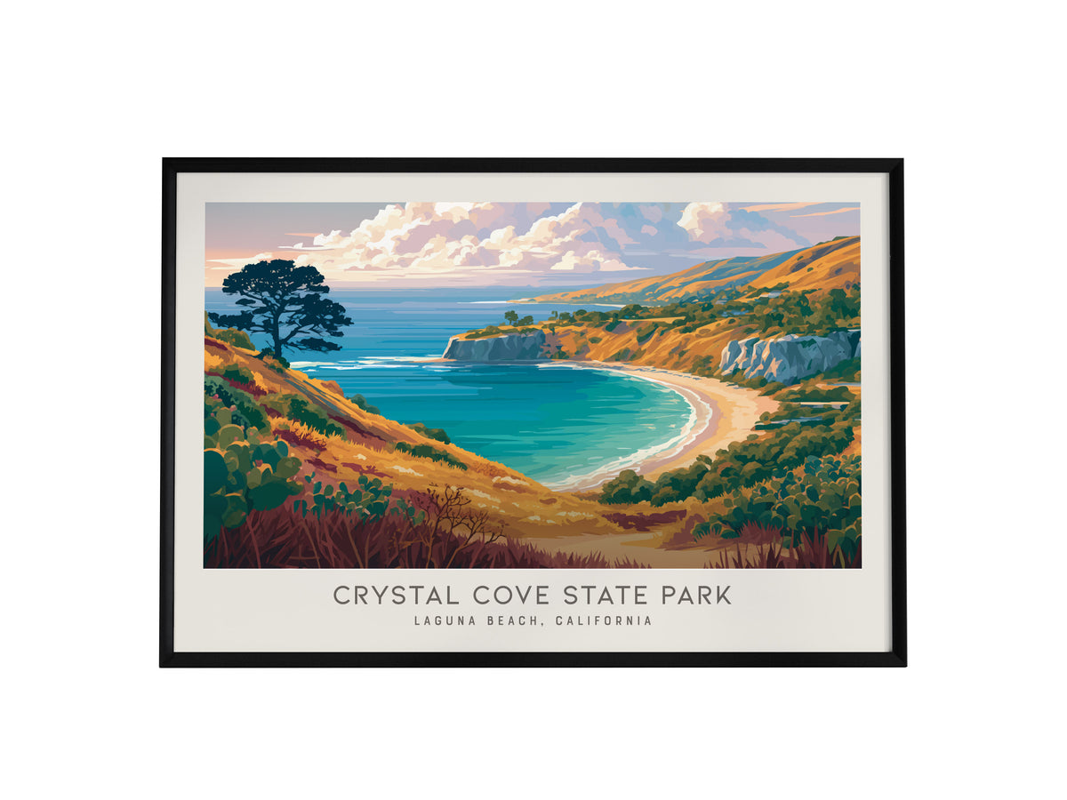 Crystal Cove State Park Landscape Matte Border Poster | Beach House Decor Laguna Beach, California Vacation Wall Art — framed