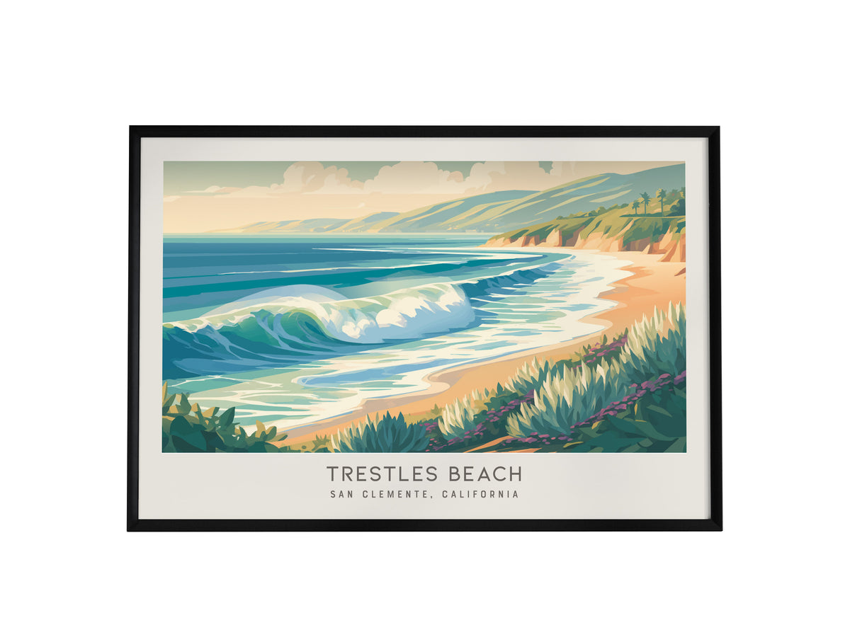 Trestles Beach Landscape Matte Border Poster | San Clemente, California Vacation Wall Art — framed wall art, 24x36 in