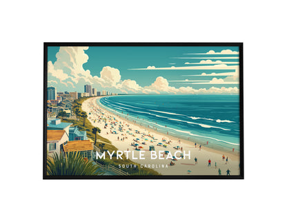 Myrtle Beach, South Carolina Landscape Poster | Coastal Beach Decor Wall Art — framed wall art, 24x36 in