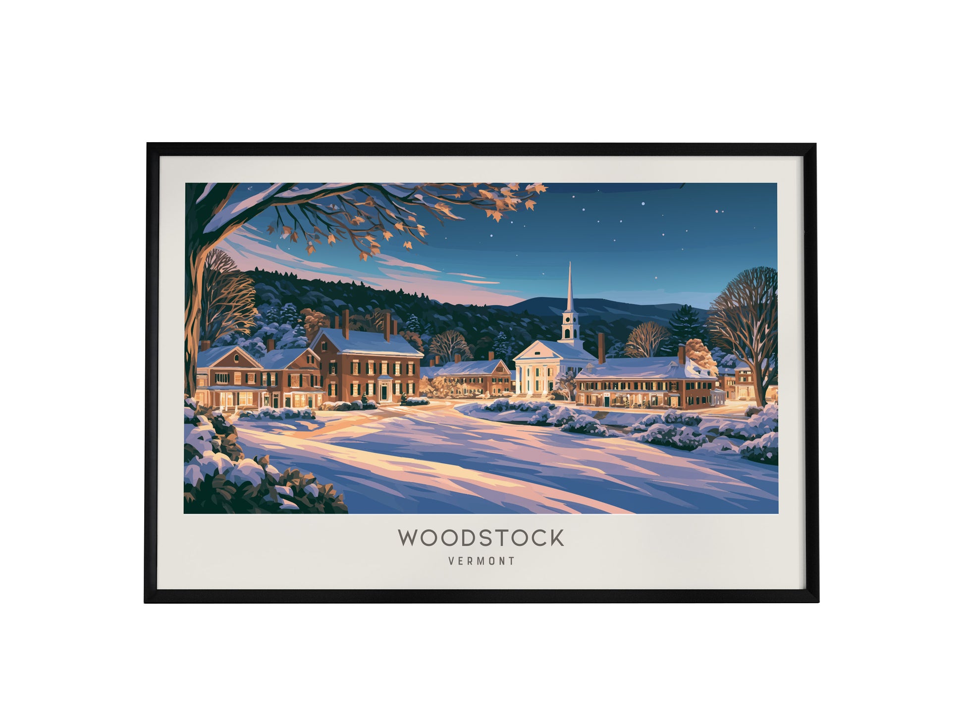 Woodstock Landscape Matte Border Poster | Vermont Destination Print Framed or Unframed — framed wall art, 24x36 in