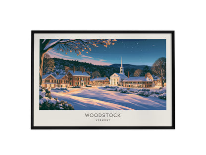 Woodstock Landscape Matte Border Poster | Vermont Destination Print Framed or Unframed — framed wall art, 24x36 in