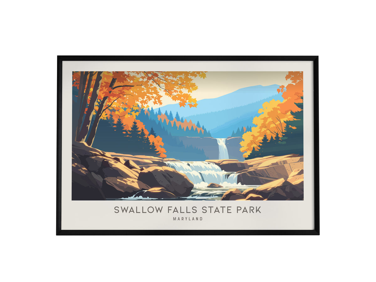 Swallow Falls State Park Landscape Matte Border Poster | Maryland Framed or Unframed Travel Gift — framed wall art, 24x36 in
