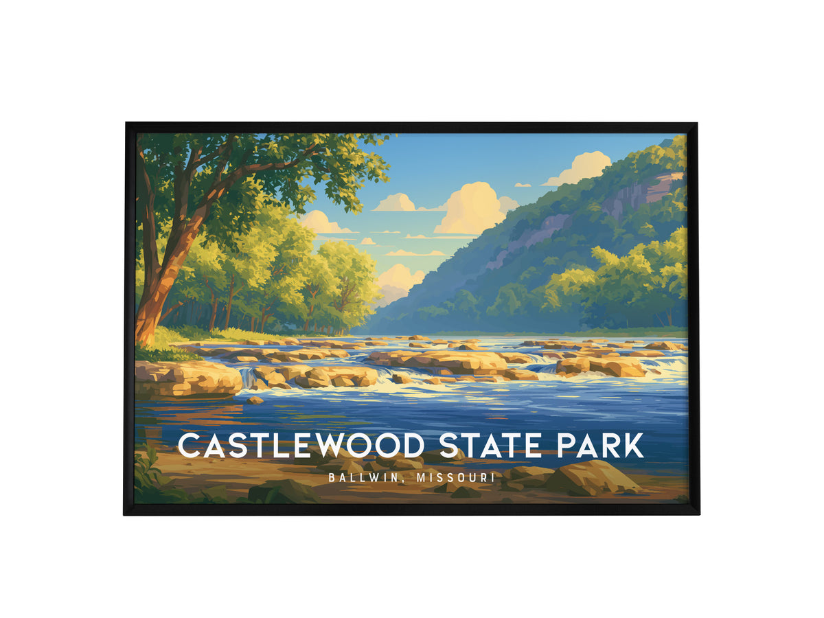 Castlewood State Park Landscape Poster | Ballwin, Missouri Scenic Bluff Overlook Vacation Wall Art — framed wall art, 24x36 i