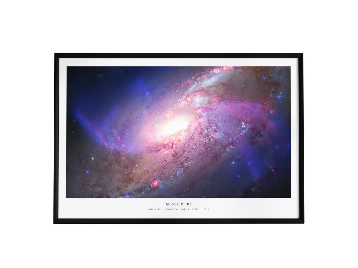 Messier 106 Landscape Poster | NGC 4258 Galaxy Wall Art NASA Space Photography — framed wall art, 24x36 in