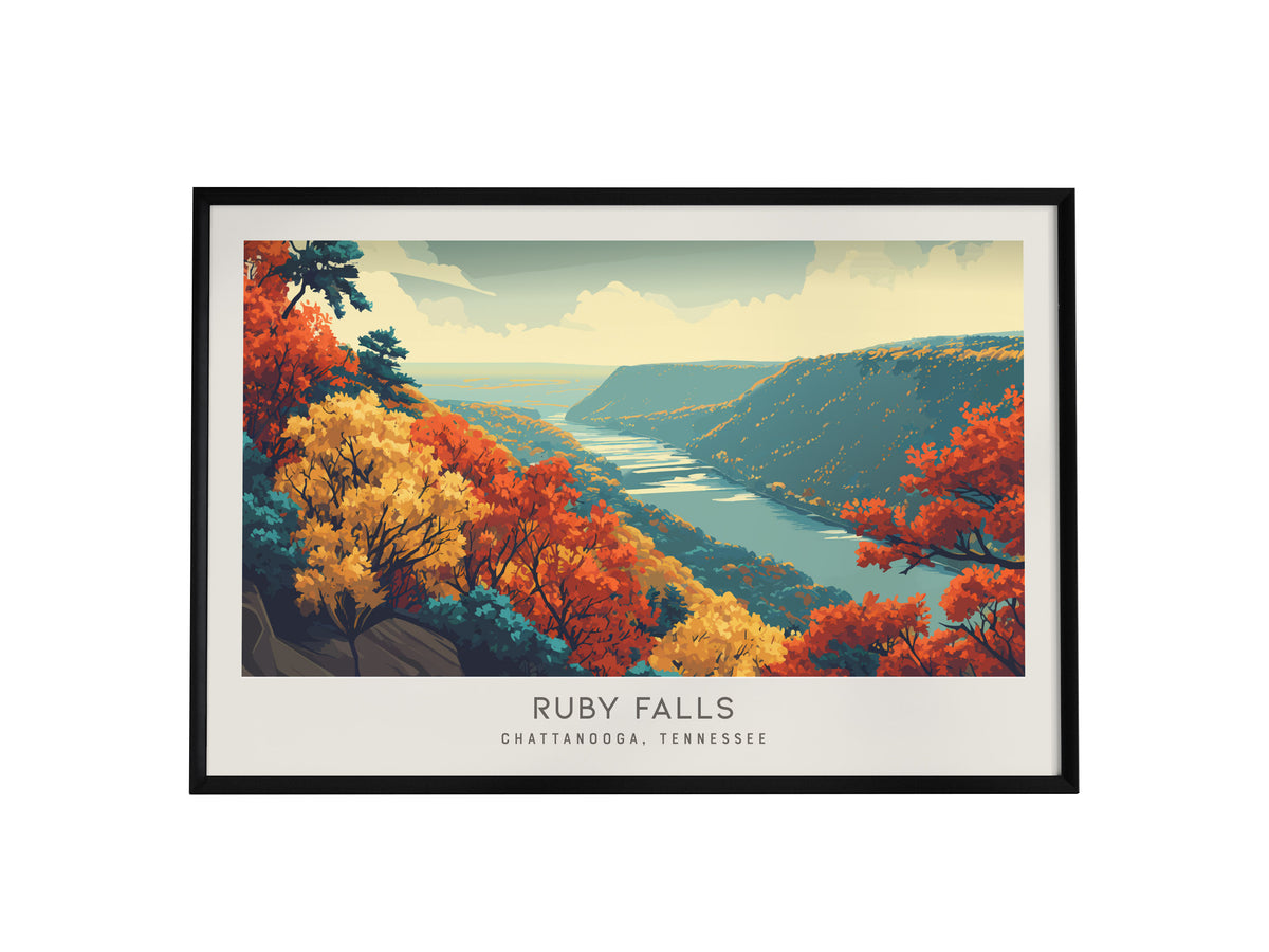 Ruby Falls Landscape Matte Border Poster | Chattanooga, Tennessee Travel Gift Framed or Unframed — framed wall art, 24x36 in