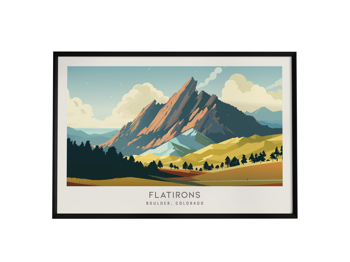 Flatirons Landscape Matte Border Poster | Boulder, Colorado Travel Wall Art — framed wall art, 24x36 in