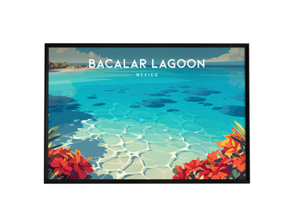 Bacalar Lagoon Landscape Poster | Mexico Vacation Wall Art Destination Print — framed wall art, 24x36 in