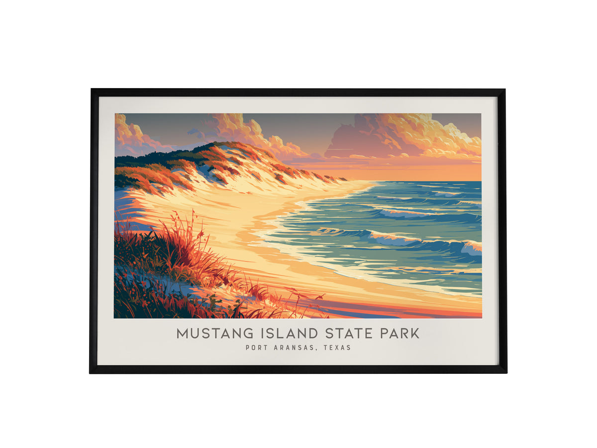 Mustang Island State Park Landscape Matte Border Poster | Port Aransas, Texas Vacation Wall Art — framed wall art, 24x36 in