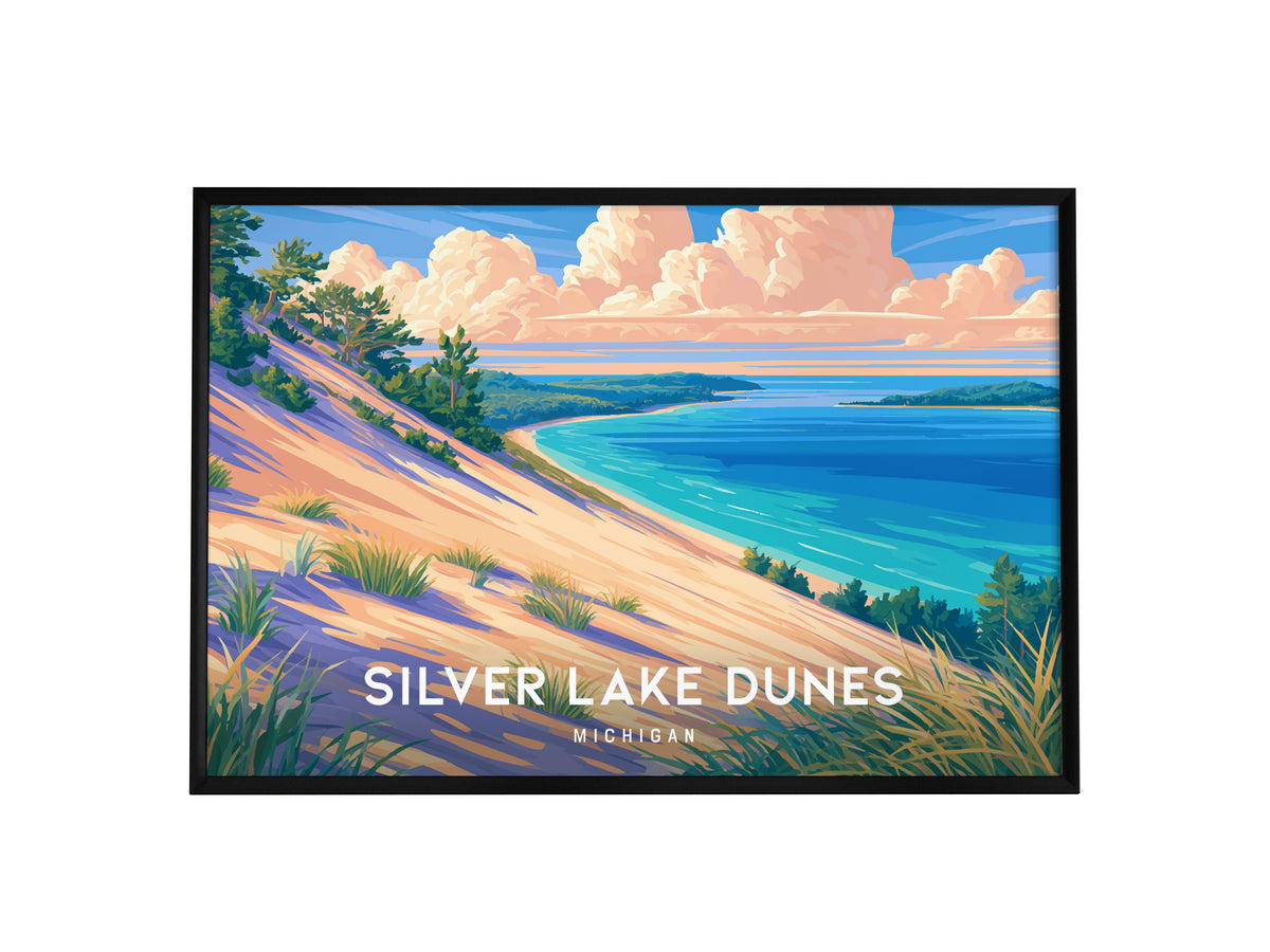 Silver Lake Dunes, Michigan Landscape Poster | Beach House Decor & Scenic Wall Art — framed wall art, 24x36 in
