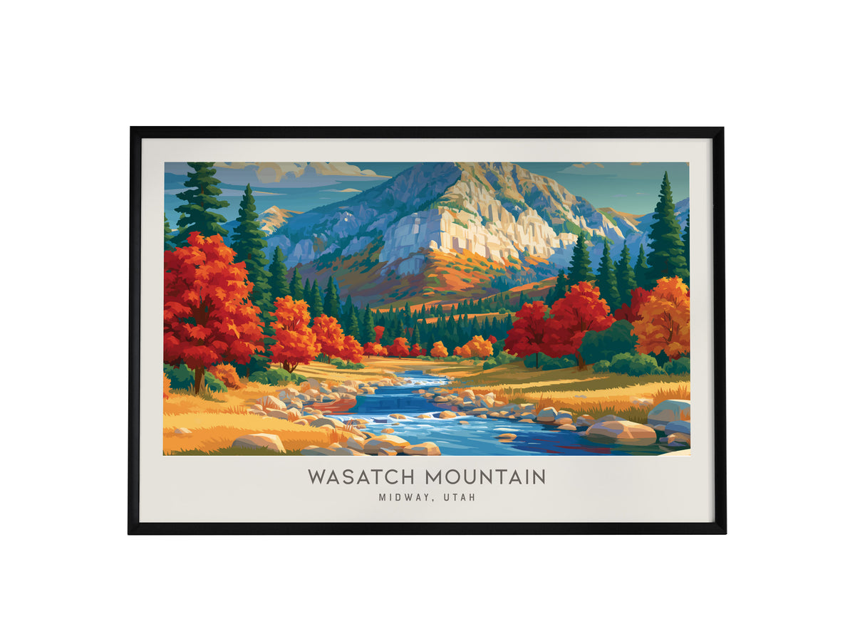 Wasatch Mountain Landscape Matte Border Poster | Midway, Utah Vacation Wall Art — framed wall art, 24x36 in