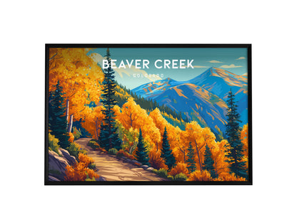 Beaver Creek, Colorado Landscape Poster | Snowy Slopes & Lodge Vacation Wall Art — framed wall art, 24x36 in