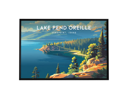 Lake Pend Oreille Landscape Poster | Sandpoint, Idaho Travel Wall Art — framed wall art, 24x36 in
