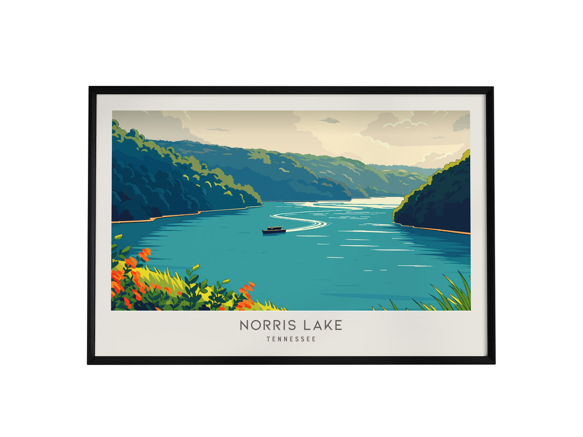 Norris Lake Landscape Matte Border Poster | Tennessee Vacation Wall Art — framed wall art, 24x36 in