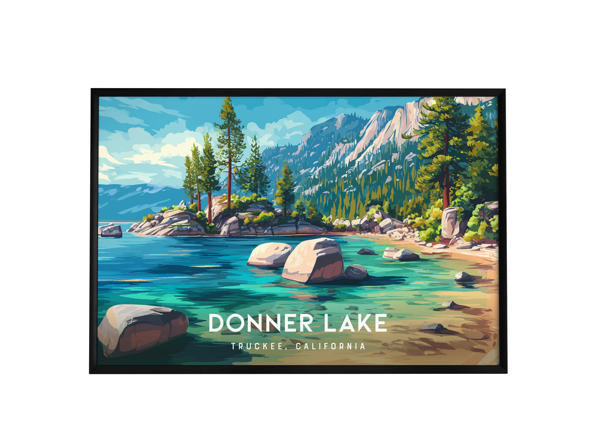 Donner Lake Landscape Poster | Truckee, California Vacation Wall Art — framed wall art, 24x36 in