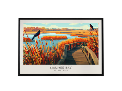 Maumee Bay Landscape Matte Border Poster | Oregon, Ohio Destination Print Travel Wall Art — framed wall art, 24x36 in