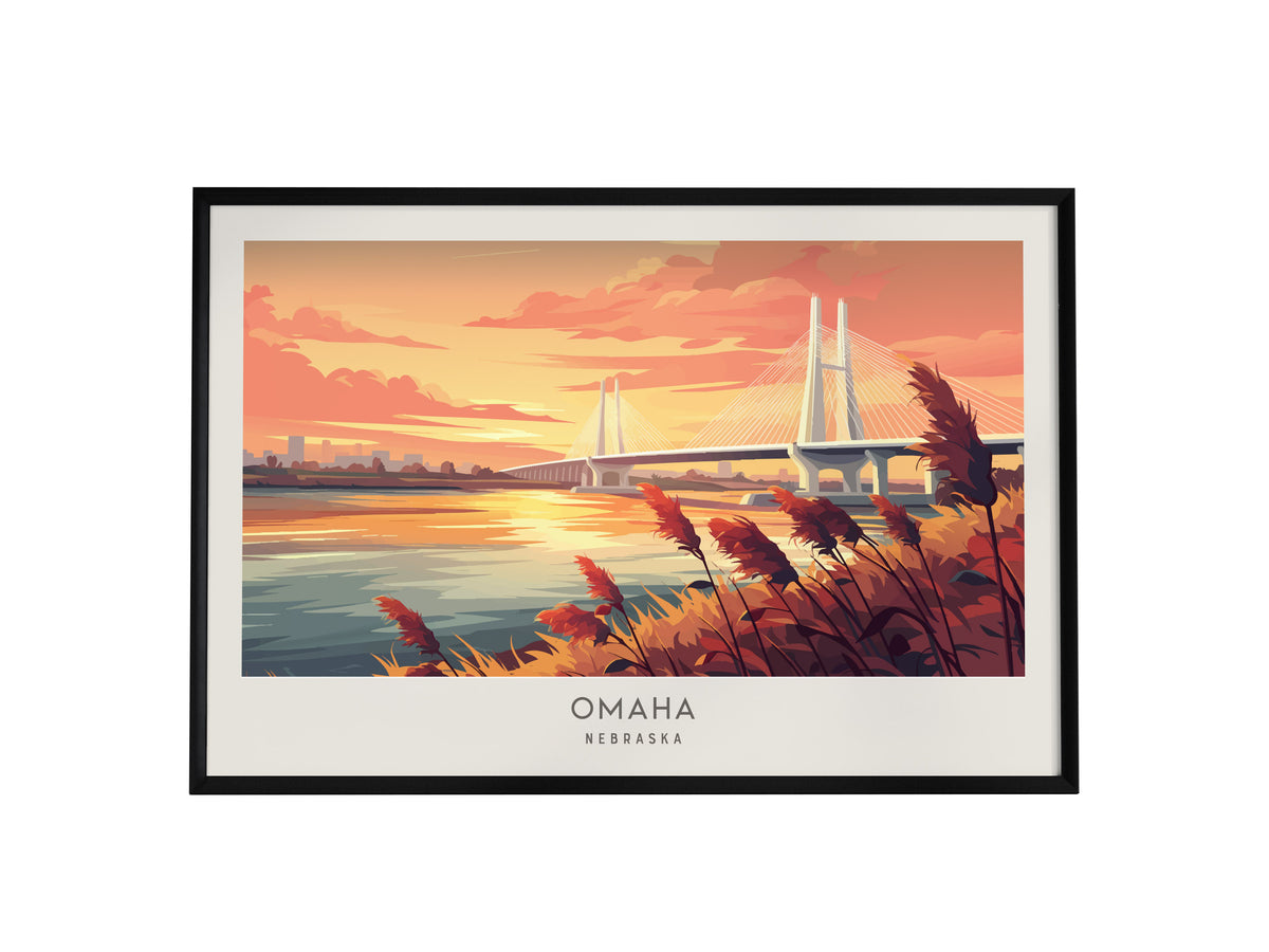 Omaha Landscape Matte Border Poster | Nebraska Framed or Unframed Vacation Wall Art — framed wall art, 24x36 in