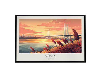Omaha Landscape Matte Border Poster | Nebraska Framed or Unframed Vacation Wall Art — framed wall art, 24x36 in