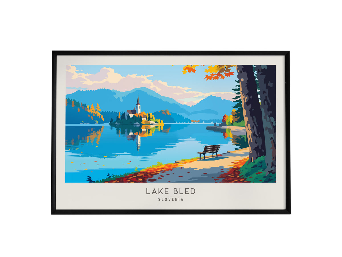 Lake Bled Landscape Matte Border Poster | Slovenia Framed or Unframed Travel Gift — framed wall art, 24x36 in