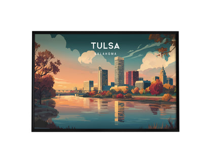 Tulsa, Oklahoma Landscape Poster | Golden Driller & Downtown Vacation Wall Art — framed wall art, 24x36 in