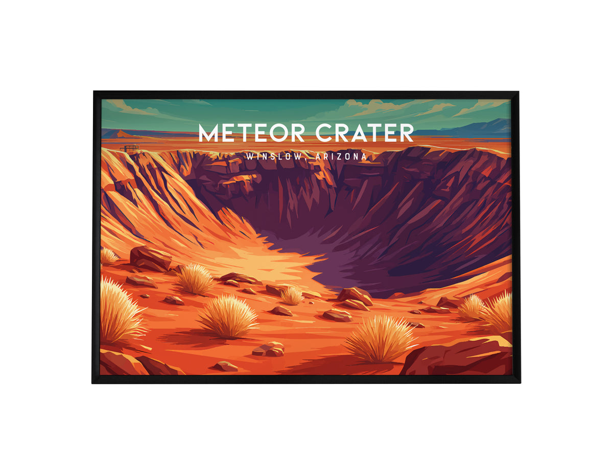 Meteor Crater Landscape Poster | Winslow, Arizona Framed or Unframed Vacation Wall Art — framed wall art, 24x36 in