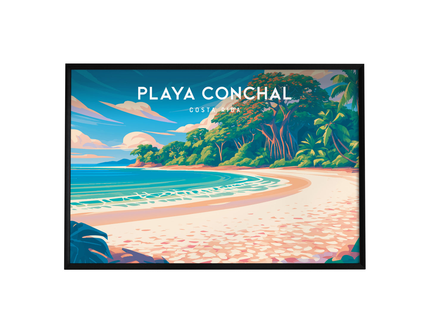 Playa Conchal Landscape Poster | Costa Rica Beach House Decor Wall Art — framed wall art, 24x36 in