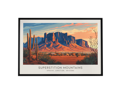 Superstition Mountains Landscape Matte Border Poster | Apache Junction, Arizona Desert Framed or Unframed Travel Gift — frame