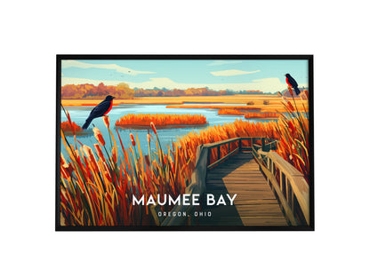 Maumee Bay Landscape Poster | Oregon, Ohio Vacation Wall Art — framed wall art, 24x36 in