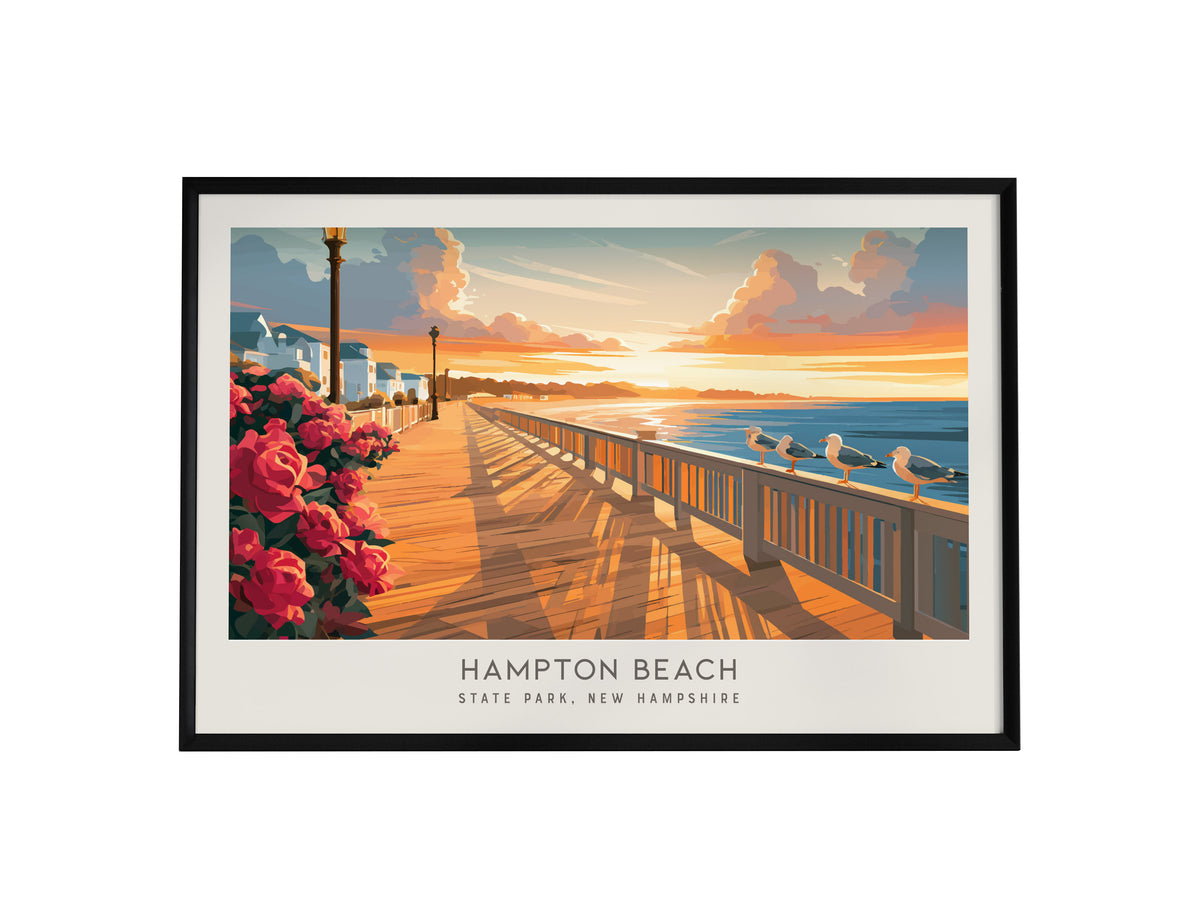 Hampton Beach Landscape Matte Border Poster | State Park, New Hampshire Travel Wall Art — framed wall art, 24x36 in
