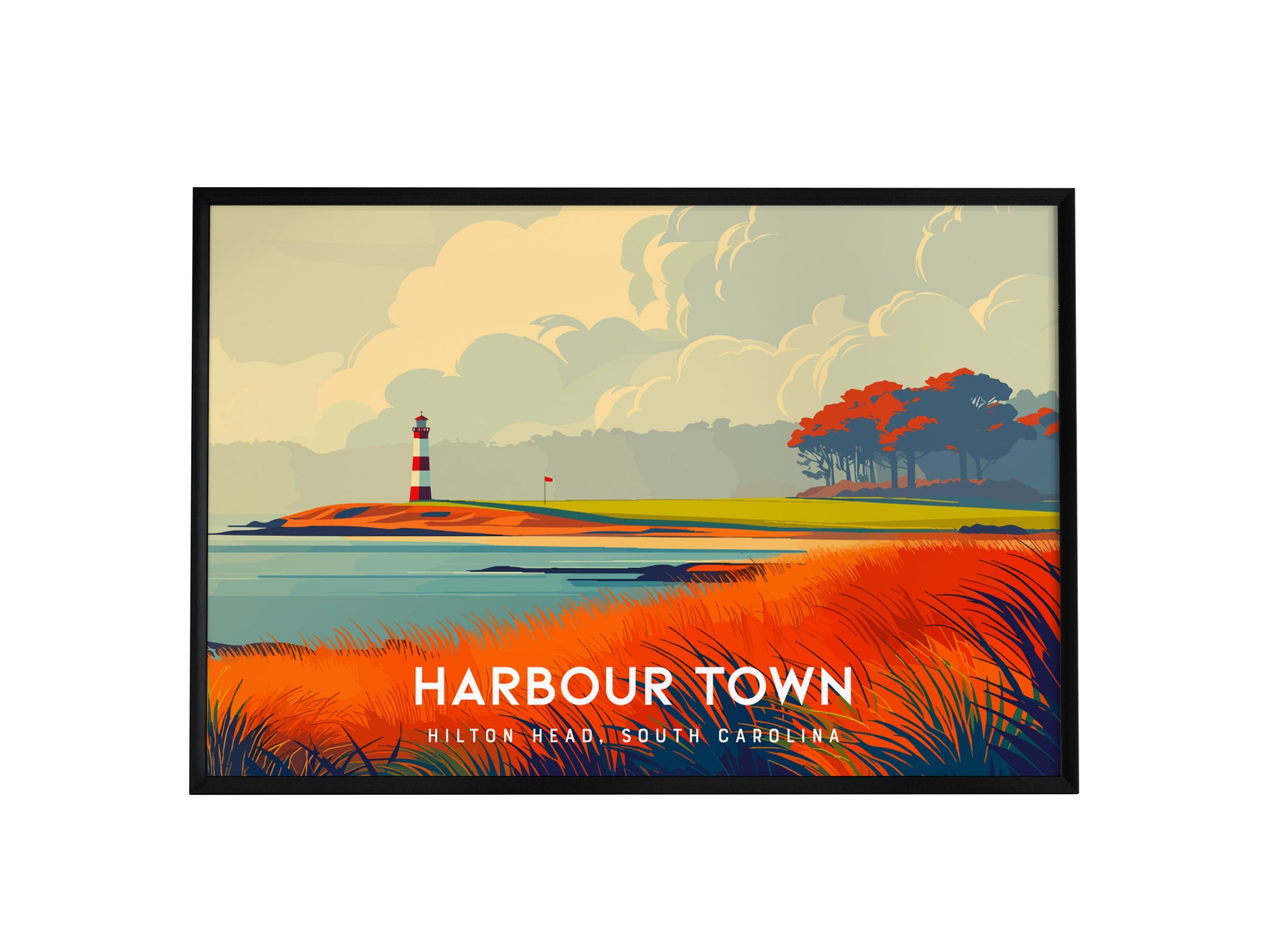 Harbour Town Golf Links Landscape, Hilton Head, South Carolina Poster | Country Club Decor & Links Wall Art — framed wall art